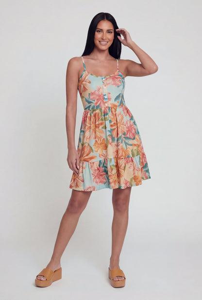Sleeveless Floral Print Tiered Skater Dress