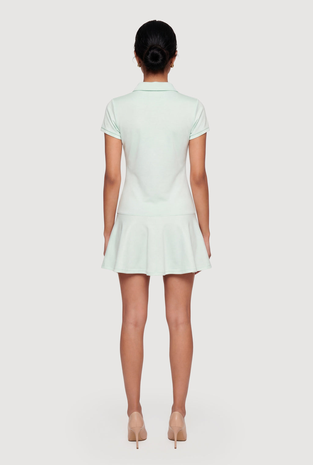 Solid Short Sleeve Polo Skater Dress