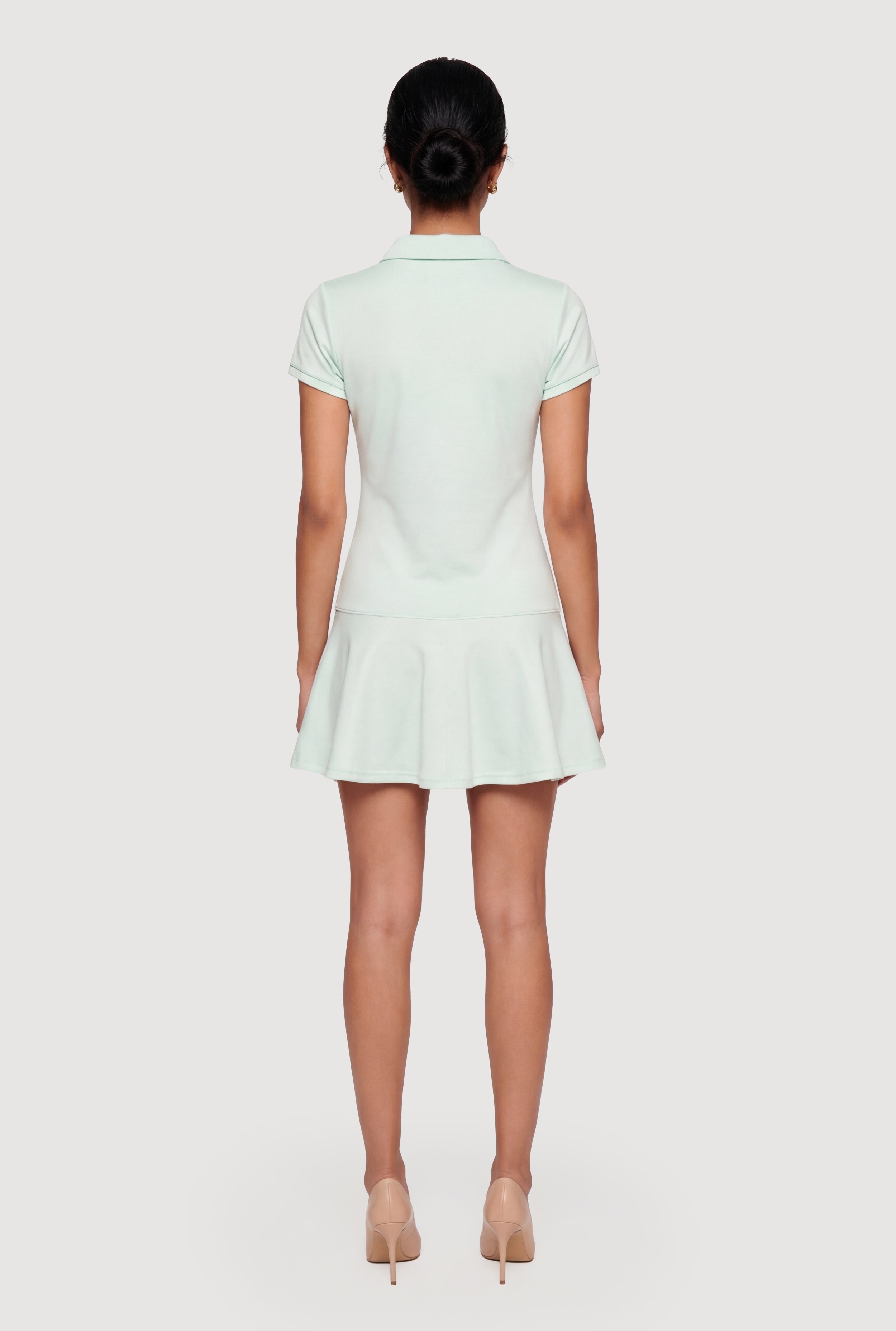 Solid Short Sleeve Polo Skater Dress