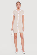 Contrast Trim Ribbed Knit Mini Dress with Faux Buttons