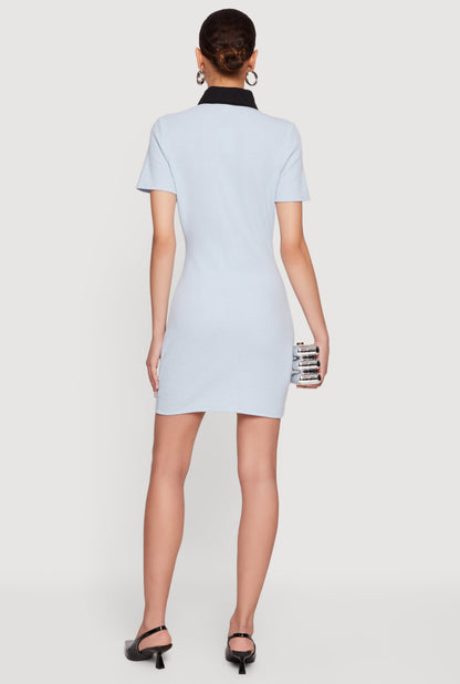 Contrast Trim Button Front Mini Shirt Dress