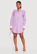 Striped Poplin Button Front Mini Shirt Dress
