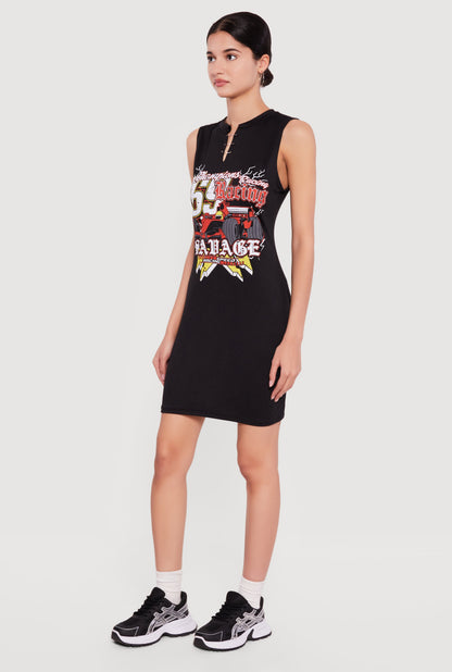 Safety Pin Racing Graphic Notch Neck T-Shirt Dress