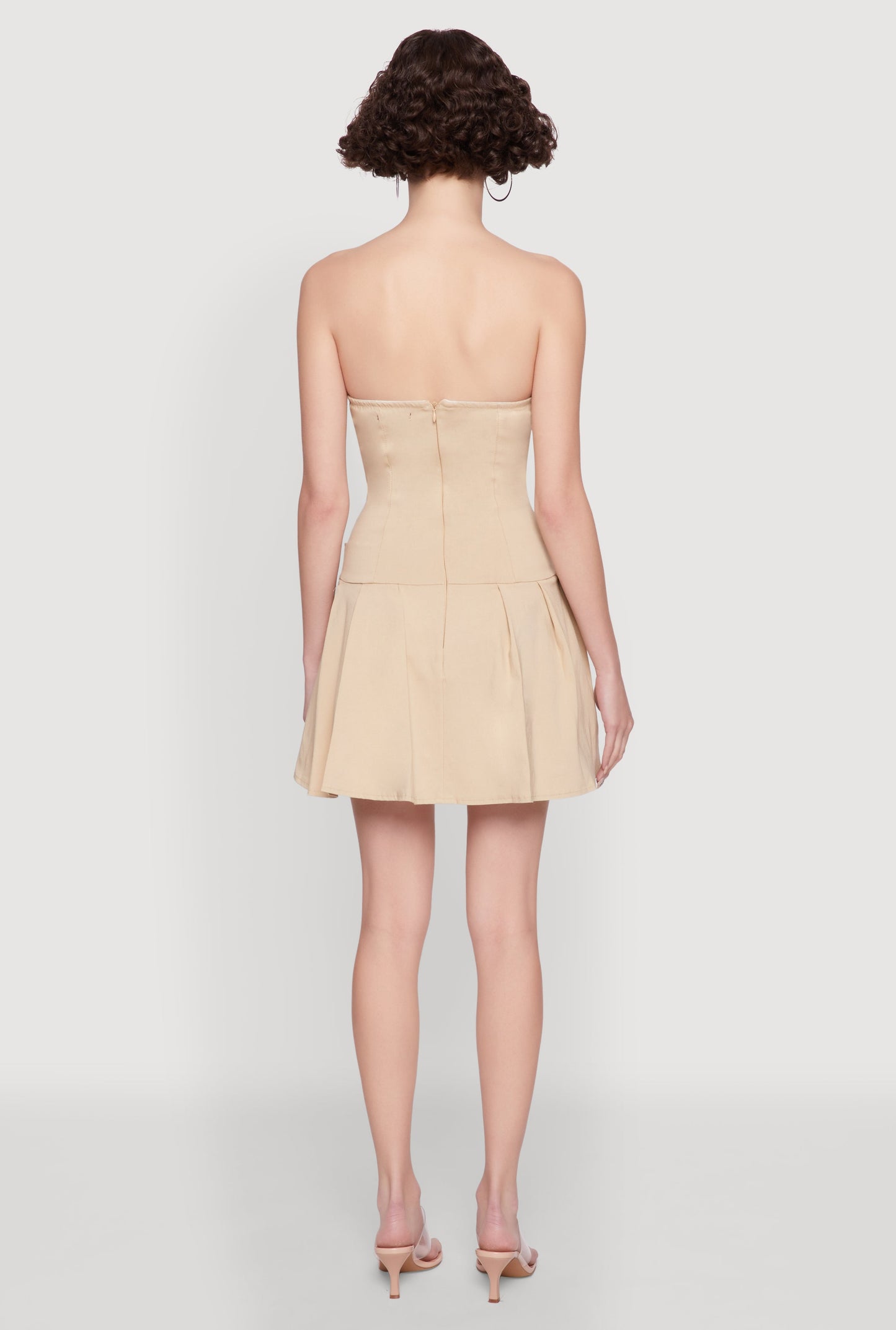Strapless Double Belted Pleated Skater Dress