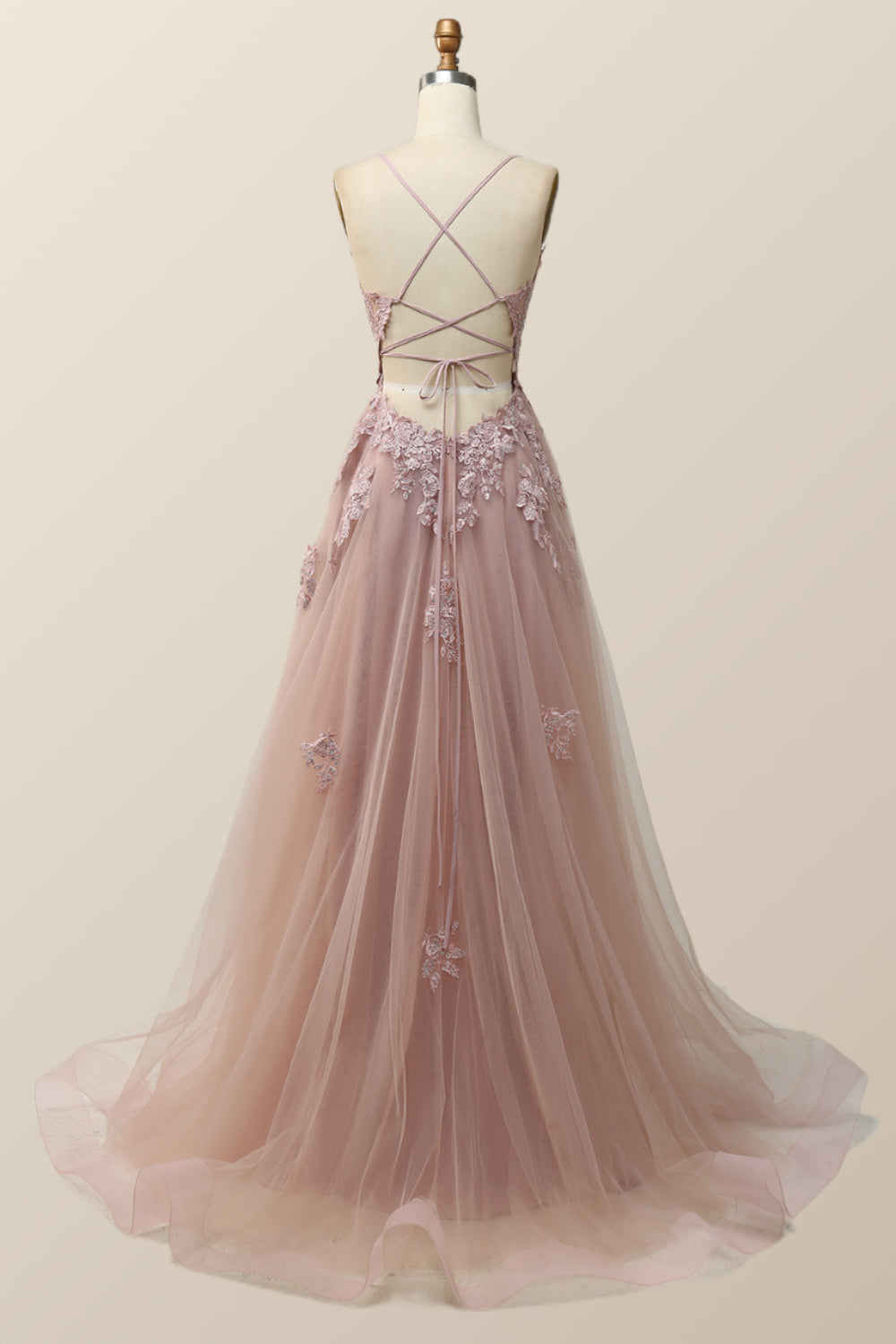 Blue V Neck Appliques Long Formal Dress