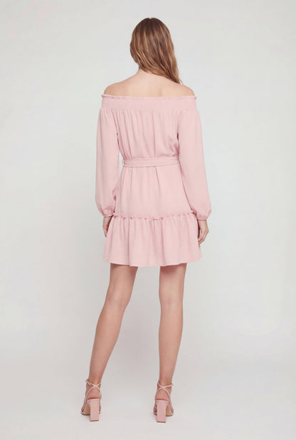 Crepe Knit Long Sleeve Tiered Off The Shoulder Dress