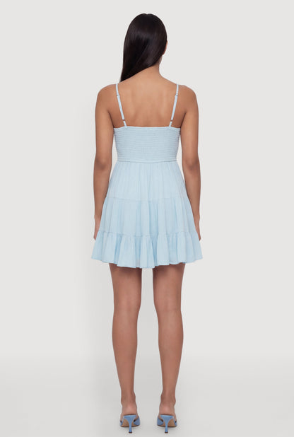 Crochet Detail Tiered Ruffle Trim Dress