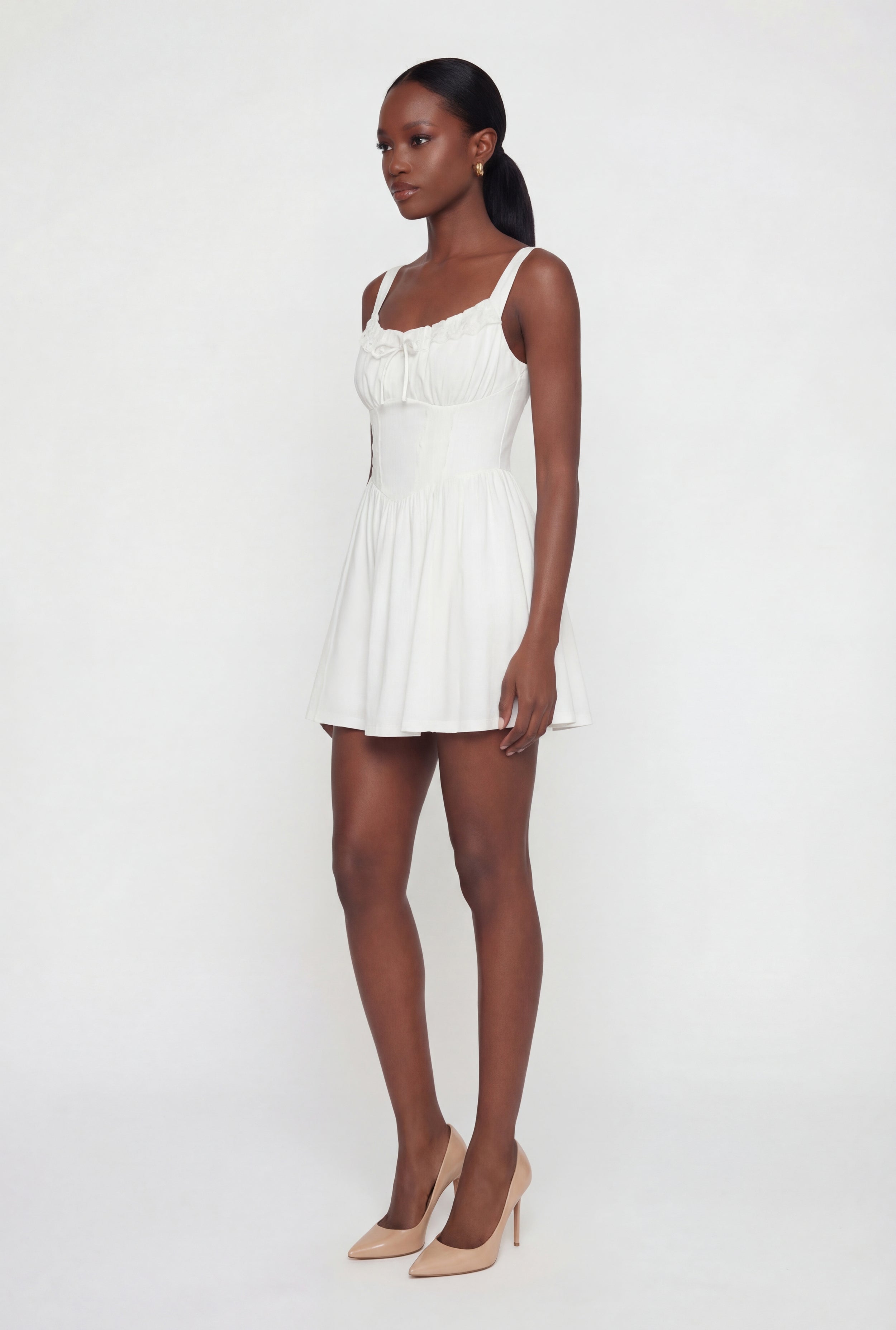 Drawstring Front Bustier Skater Dress