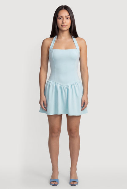 Ponte Halter Neck Corset Skater Dress