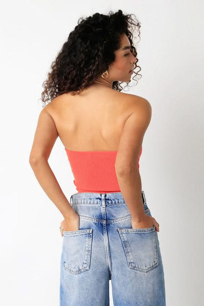 Leah Tangerine Ribbed Tube Top
