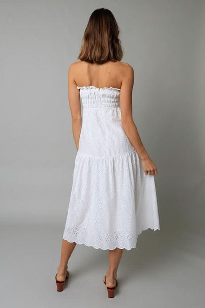 Francesca White Eyelet Strapless Midi Dress