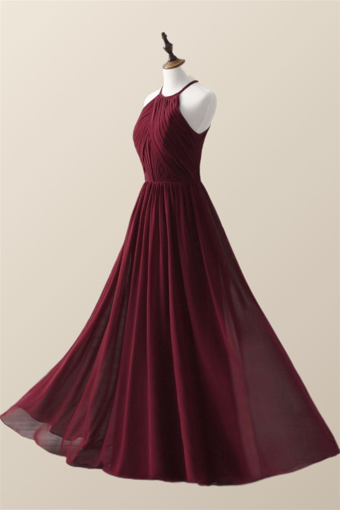 Halter Royal Blue Pleated Long Bridesmaid Dress