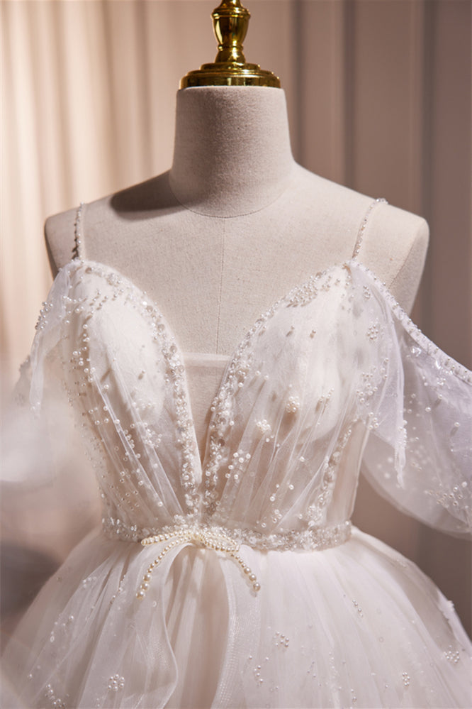 Off the Shoulder White Pearls A-line Short Dress