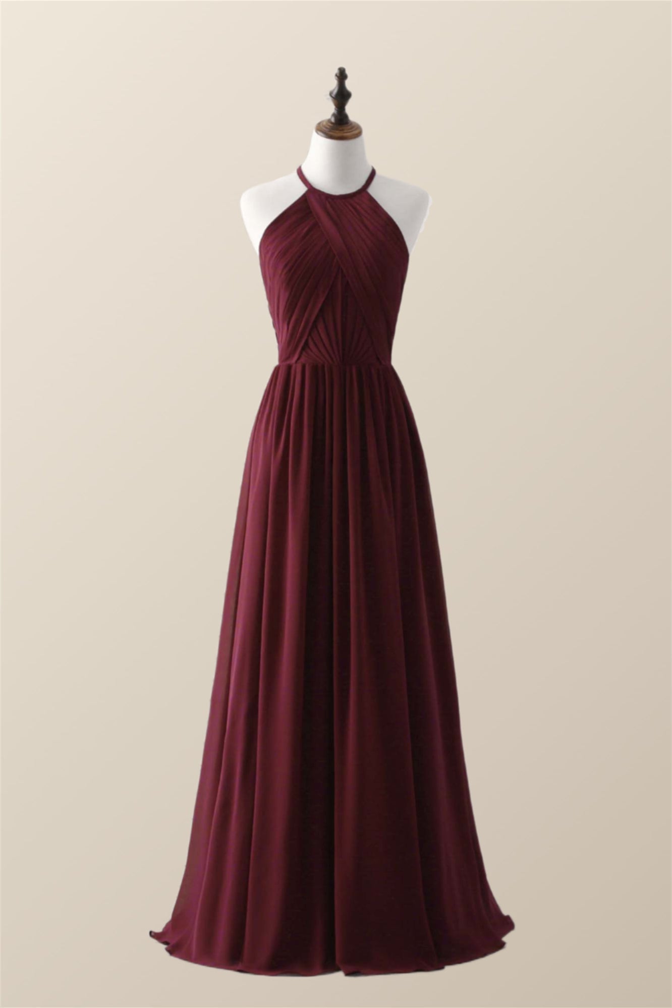 Halter Royal Blue Pleated Long Bridesmaid Dress