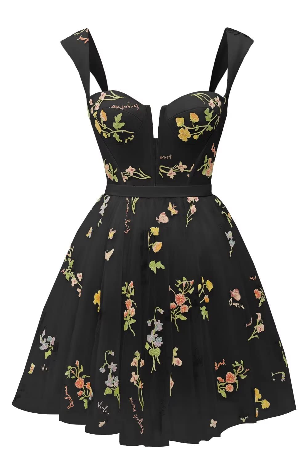 Green Floral A-line Short Princess Dress with Square Neck