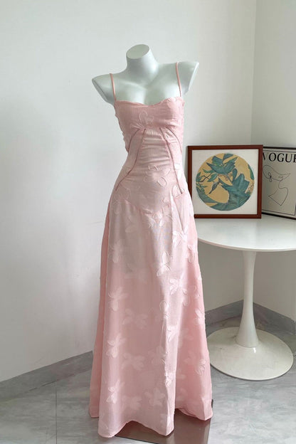 Dreamy Pink Straps Long Dress