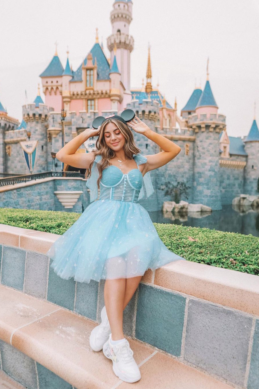 Blue Starry Corset Midi Dress with Buttons