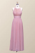 Halter Blush Pink Chiffon A-line Long Bridesmaid Dress