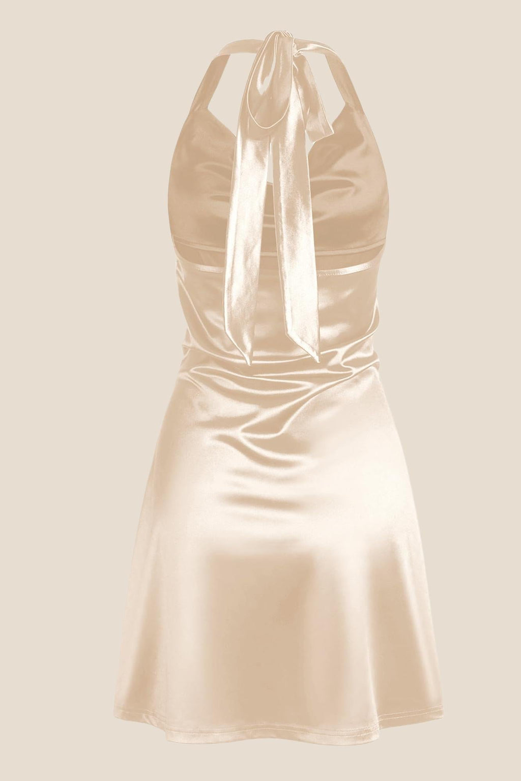 Navy Blue Cowl Neck Halter Soft Satin Mini Dress