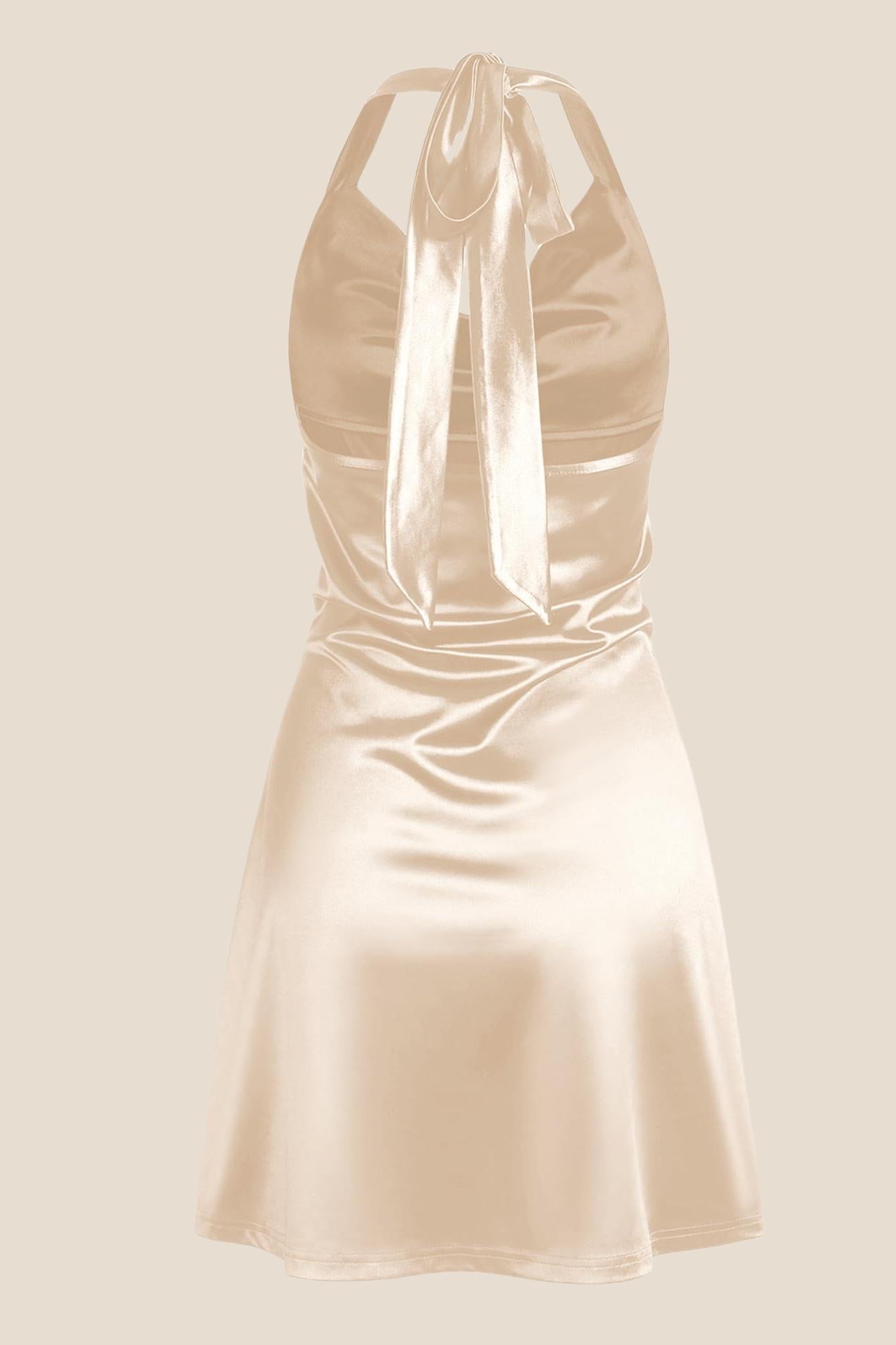 Navy Blue Cowl Neck Halter Soft Satin Mini Dress