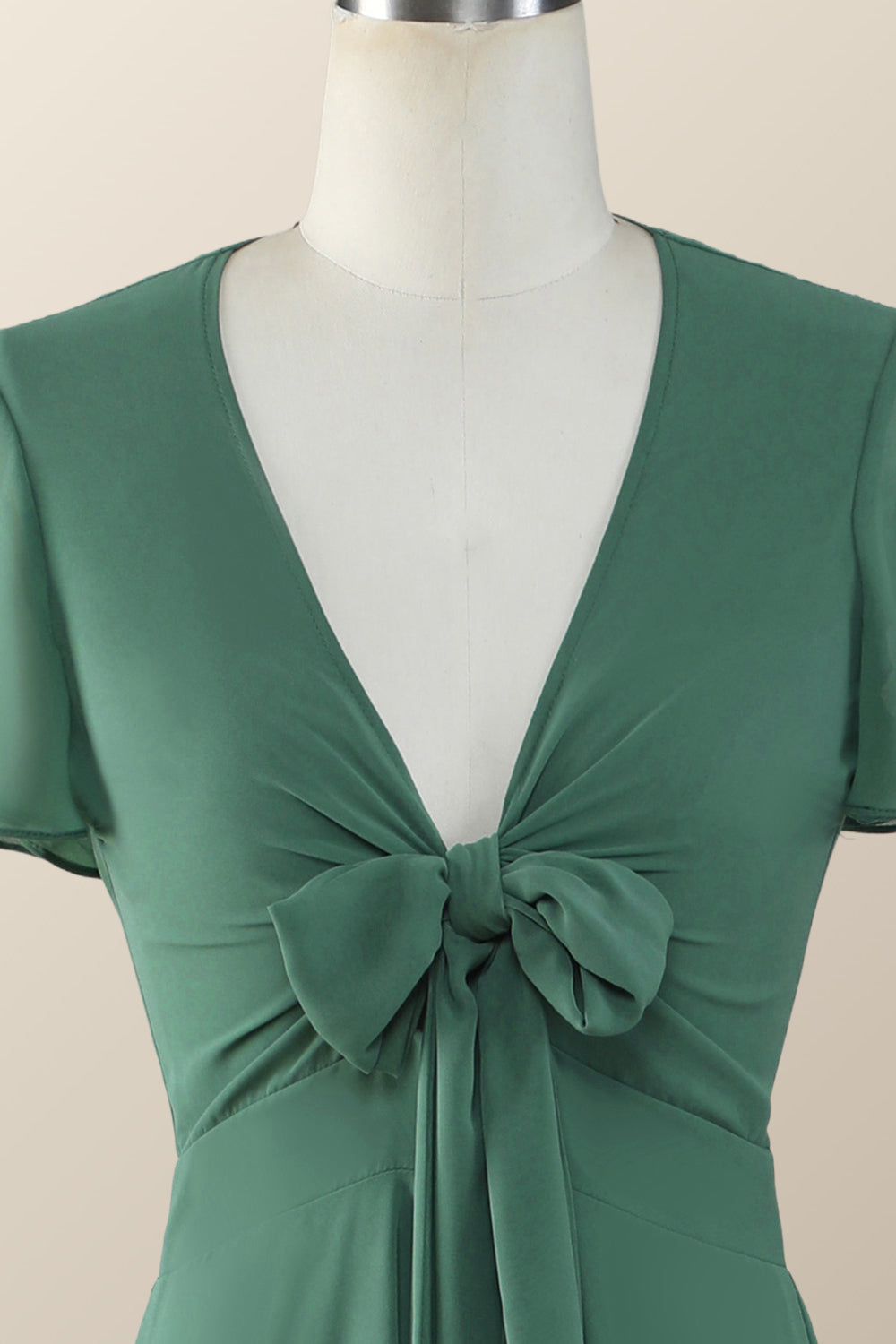 Knot Front Green Chiffon Long Bridesmaid Dress