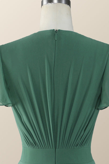 Knot Front Green Chiffon Long Bridesmaid Dress