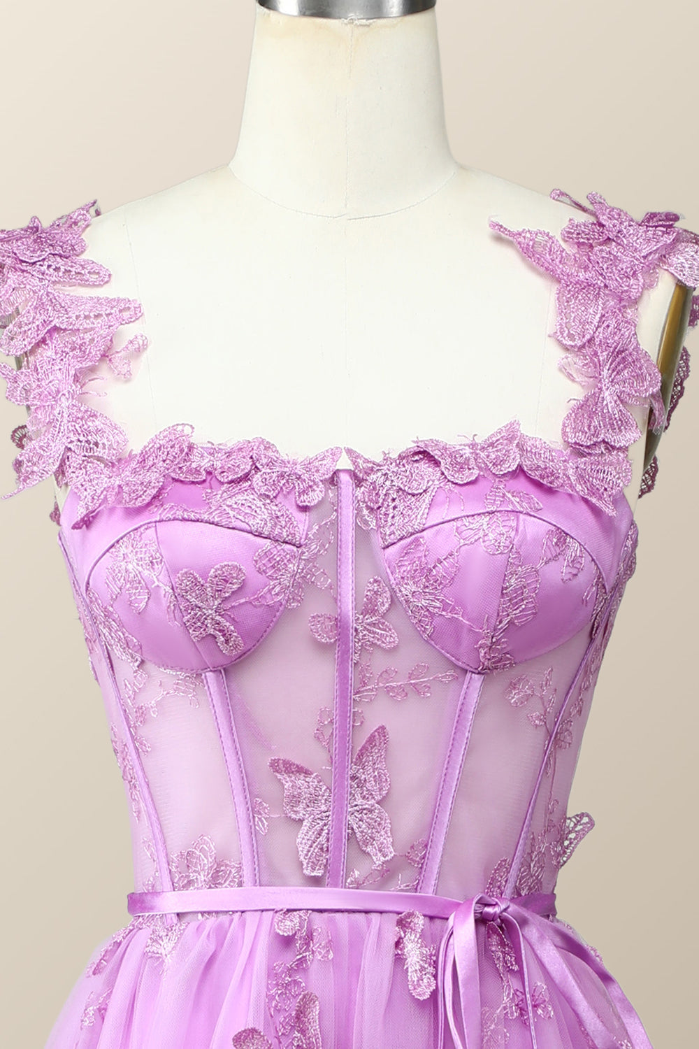 Lilac Butterfly Tulle A-line Midi Homecoming Dress