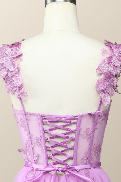Lilac Butterfly Tulle A-line Midi Homecoming Dress