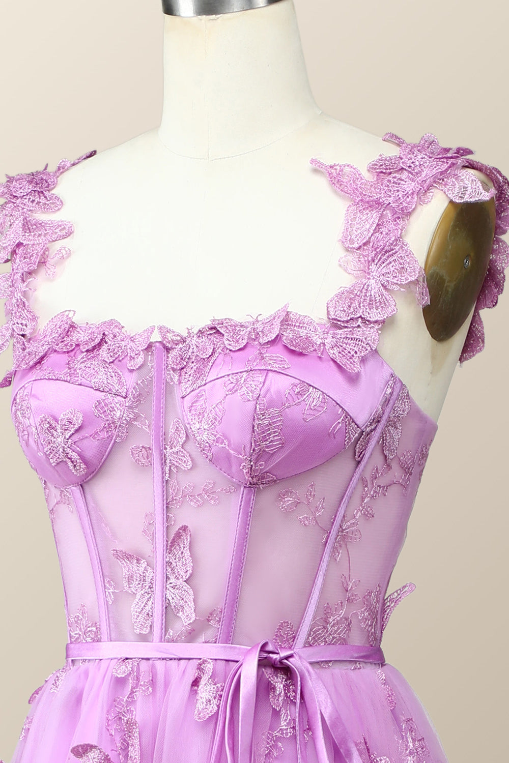 Lilac Butterfly Tulle A-line Midi Homecoming Dress