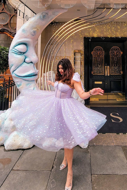Blue Starry Corset Midi Dress with Buttons