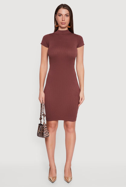 Short Sleeve Mock Neck Bodycon Dress