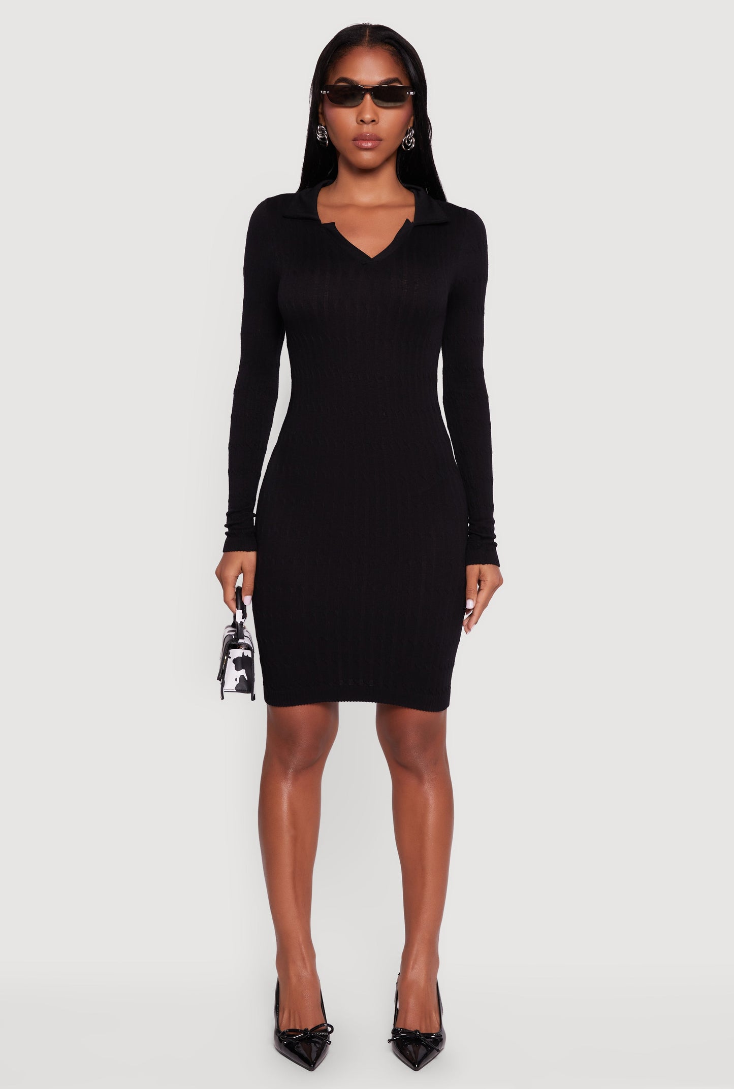 Long Sleeve Mini Polo Sweater Dress