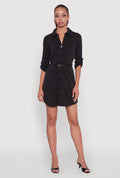 Marled Brushed Rib Knit Shirt Dress with Belt