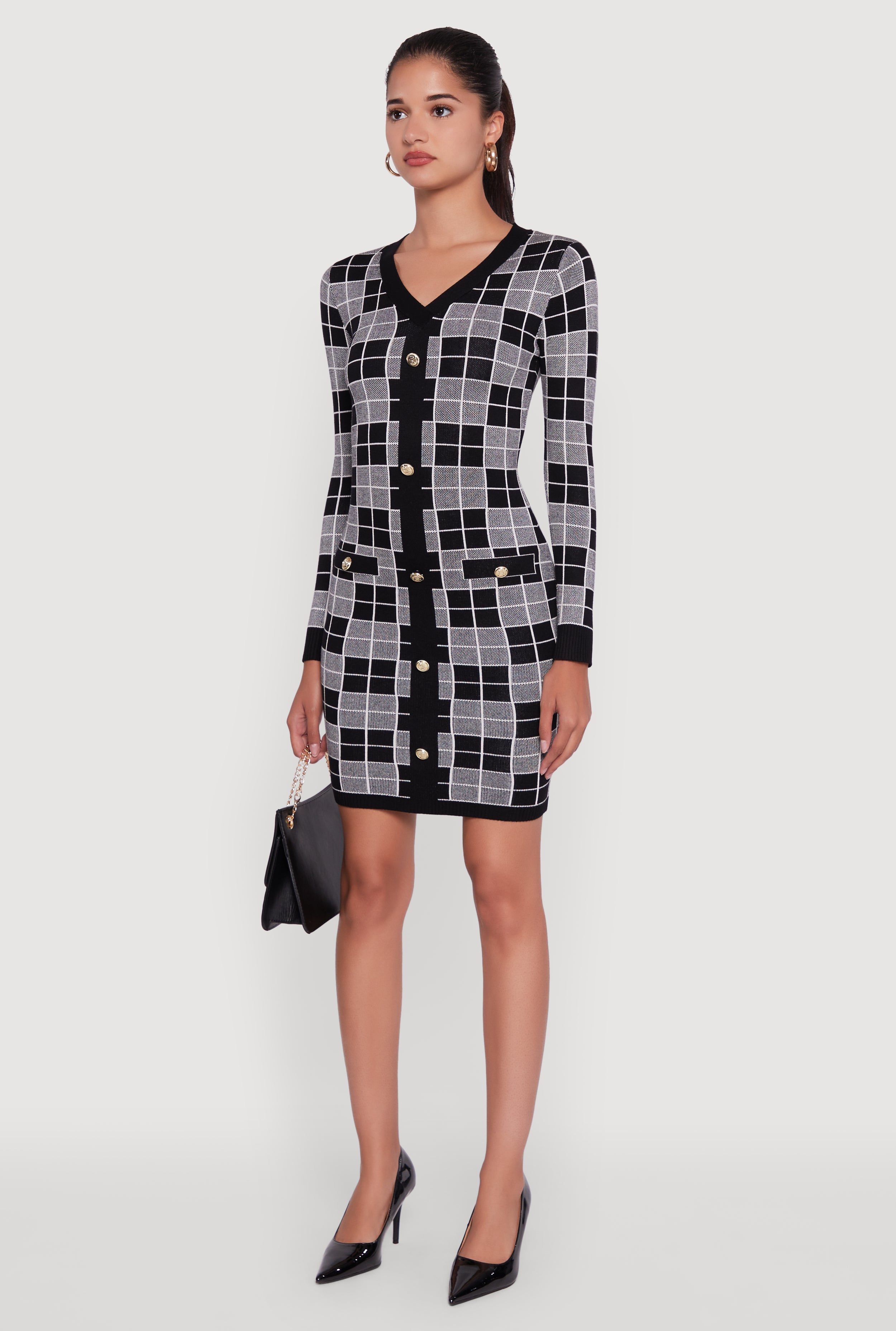Checkered Plaid Long Sleeve Dress