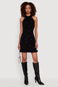 Rhinestone Eyelash Knit Ruffle Hem Sweater Dress