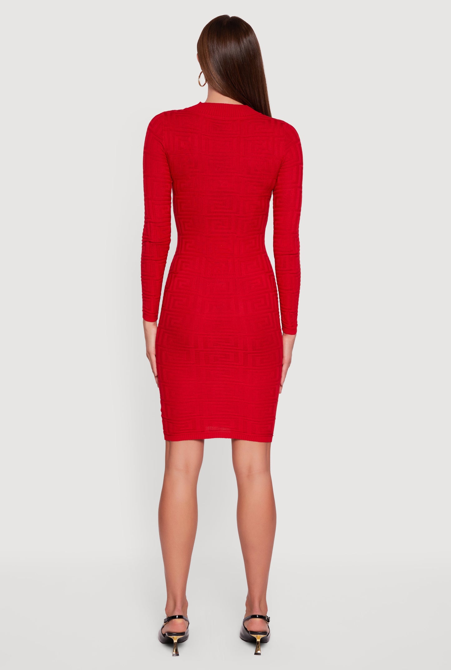 Long Sleeve Sweater Dress with Greek Key Pattern