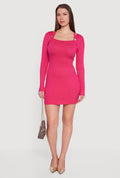 Long Sleeve Square Neck Mini Sweater Dress