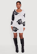 Long Sleeve Scoop Neck Printed Pattern Sweater Dress