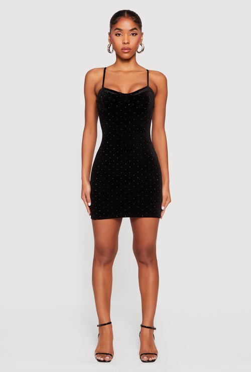 Velvet Bustier Mini Dress with Rhinestones