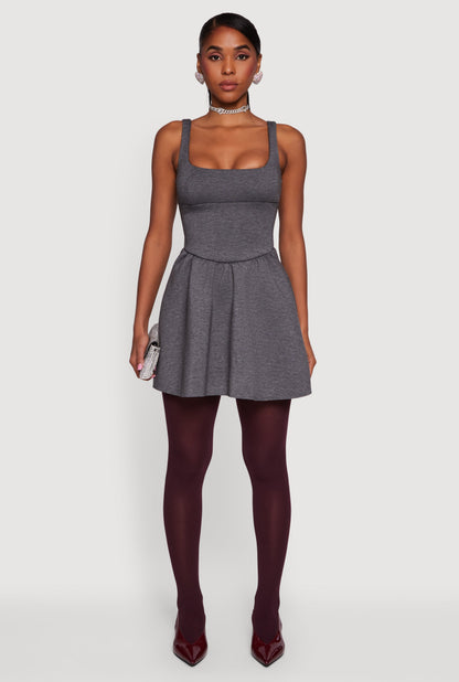 Scuba Square Neck Open Back Corset Skater Dress