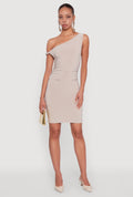 Asymmetrical Shoulder Ruched Side Mini Dress