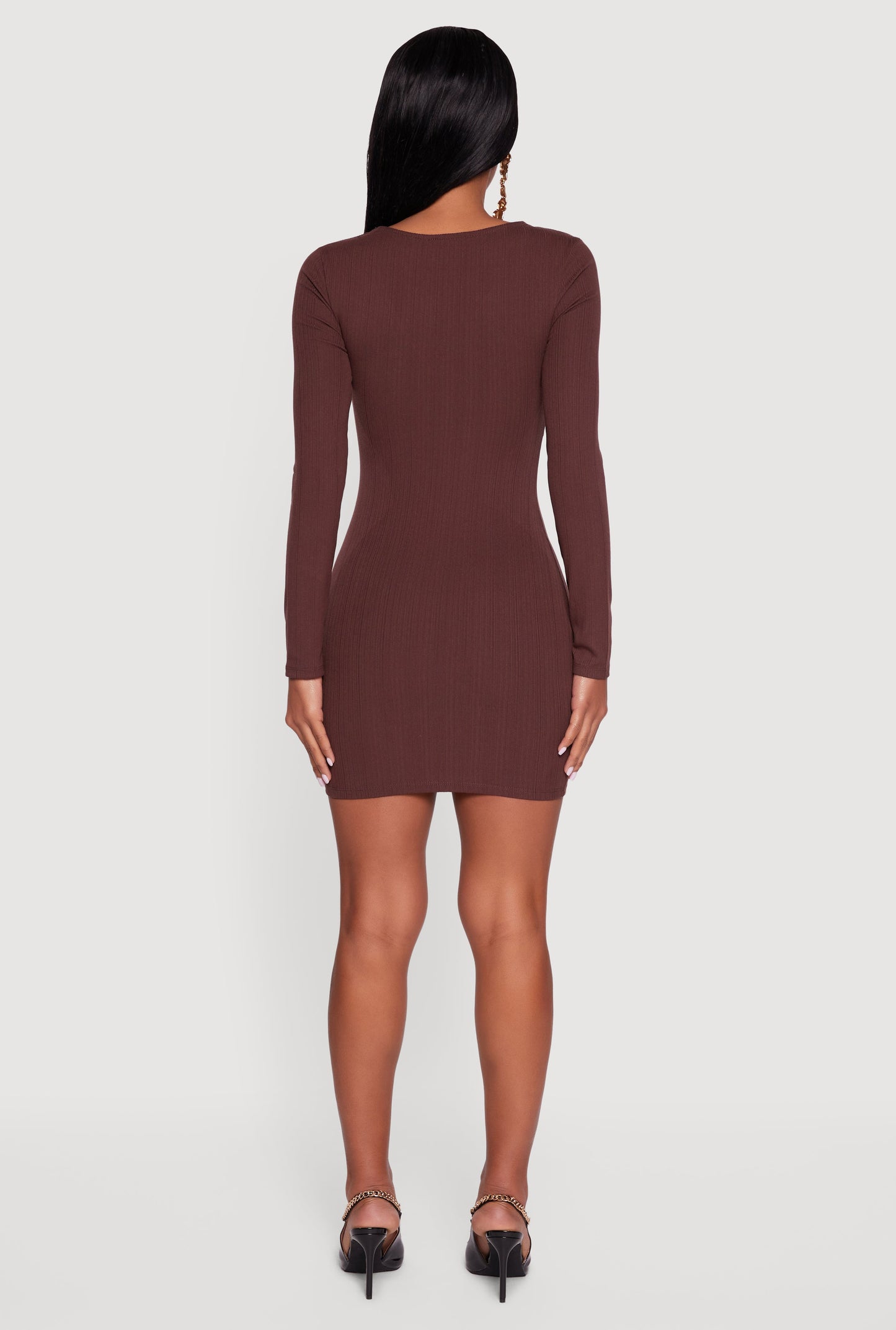 Ribbed Knit Padded Cup Twist Front Dress