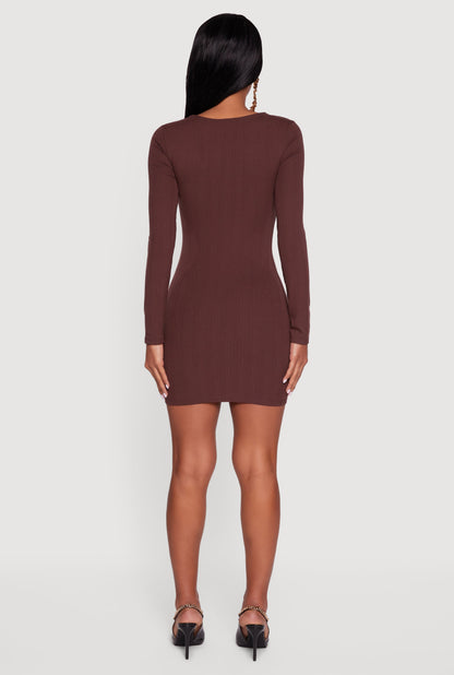Ribbed Knit Padded Cup Twist Front Dress