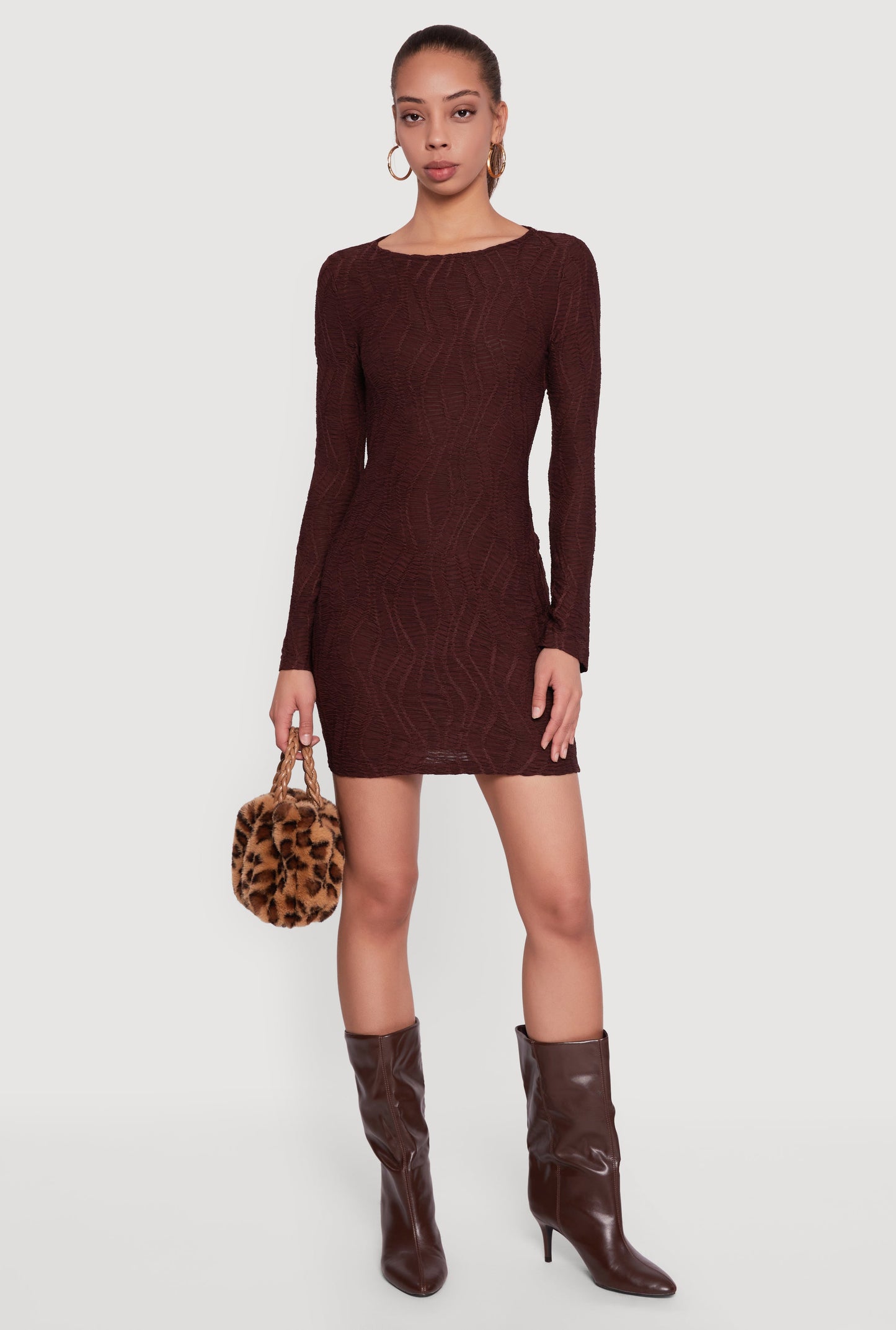 Keyhole Back Textured Mesh Mini Dress