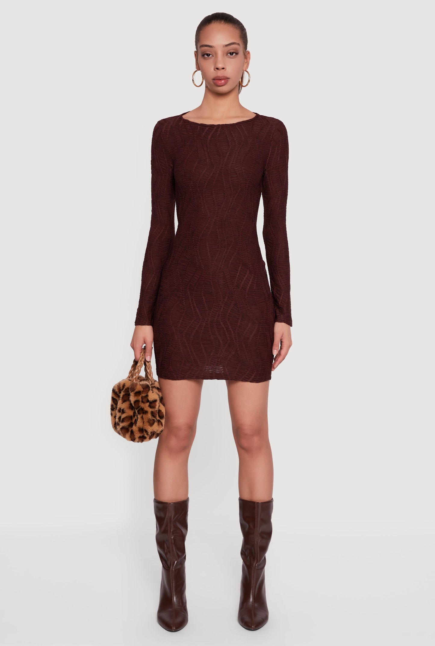 Keyhole Back Textured Mesh Mini Dress