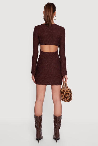 Keyhole Back Textured Mesh Mini Dress