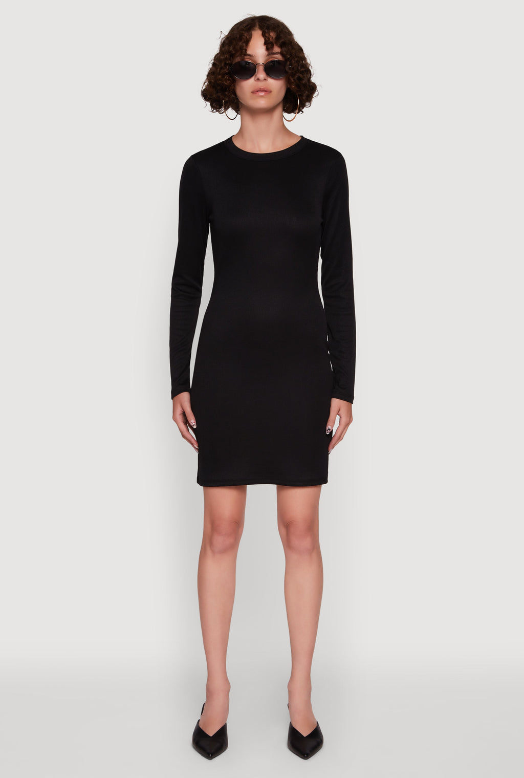 Ribbed Knit Long Sleeve Mini Dress
