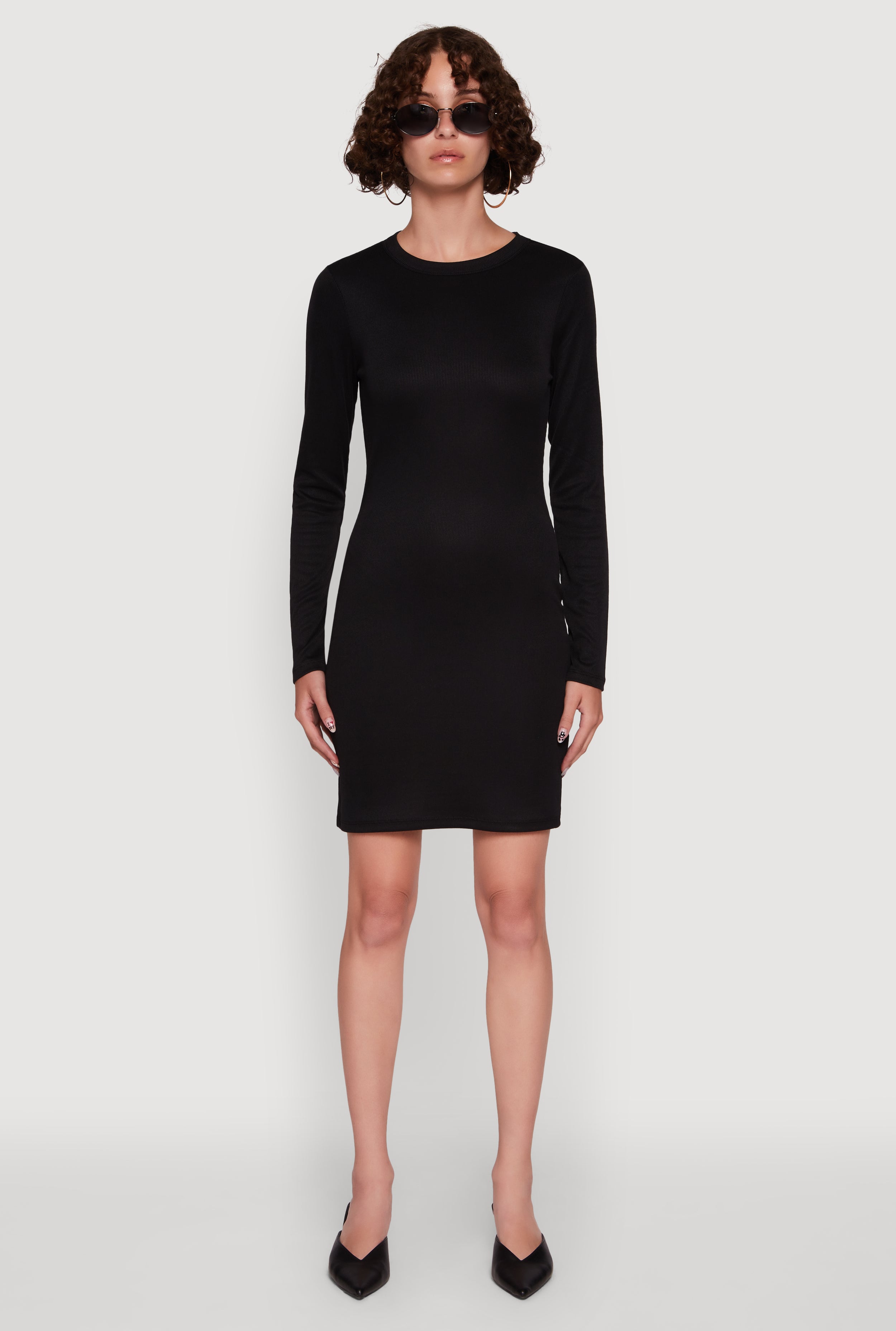 Ribbed Knit Long Sleeve Mini Dress