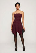 Strapless Side Ruched Handkerchief Hem Dress
