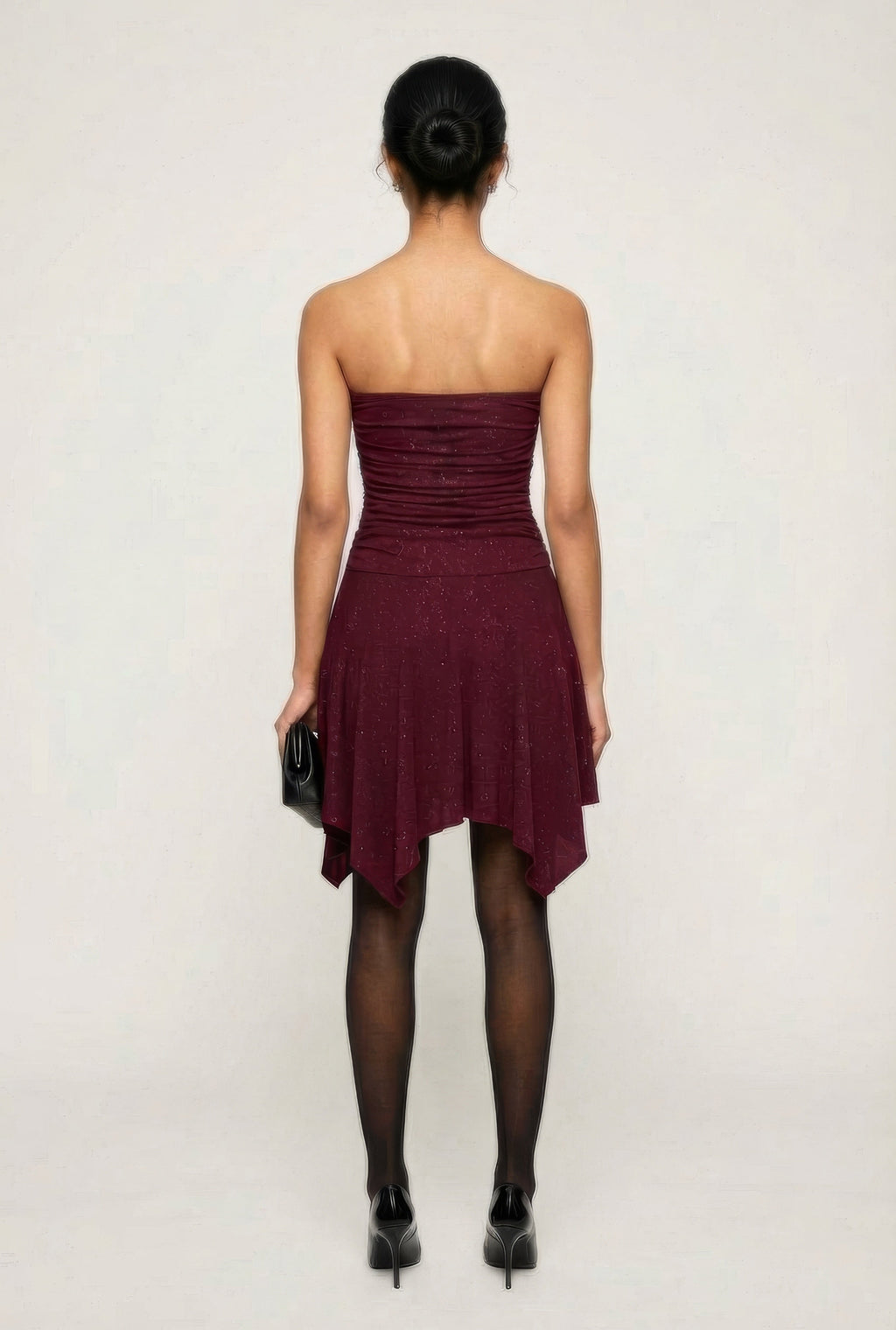 Strapless Side Ruched Handkerchief Hem Dress